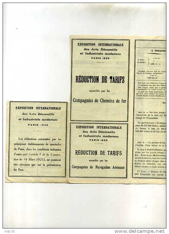 - FRANCE EXPO INTERNATIONALE DES ARTS DECORATIFS ET INDUSTRIELS . PARIS 1925 . BON A LOTS DE 50F - Industry