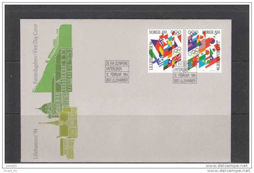 Fdc De Norvège,1104-05 Se Tenant,jeux Olympiques De Lillehammer,  Drapeaux - Unused Stamps