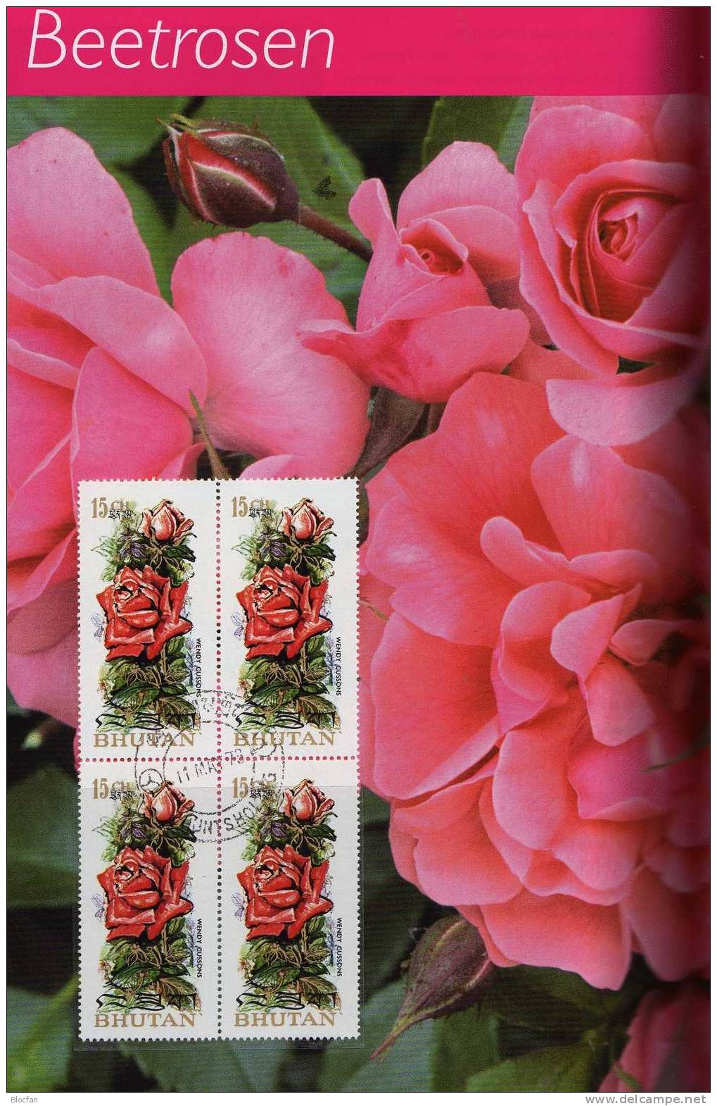 Rosen-Züchtungen 1973 Bhutan 545/50+4-Block o 42€ duftende Blumen im Bildband book and rose m/s flower sheet bf Asia
