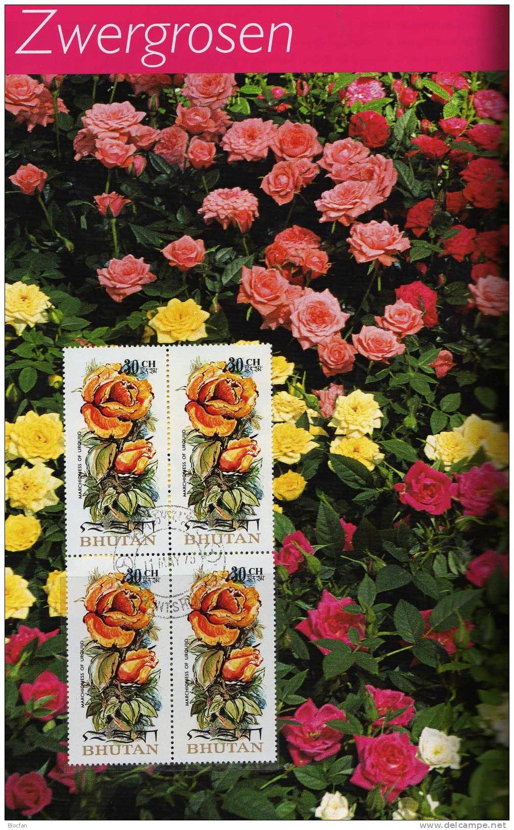 Rosen-Züchtungen 1973 Bhutan 545/50+4-Block o 42€ duftende Blumen im Bildband book and rose m/s flower sheet bf Asia