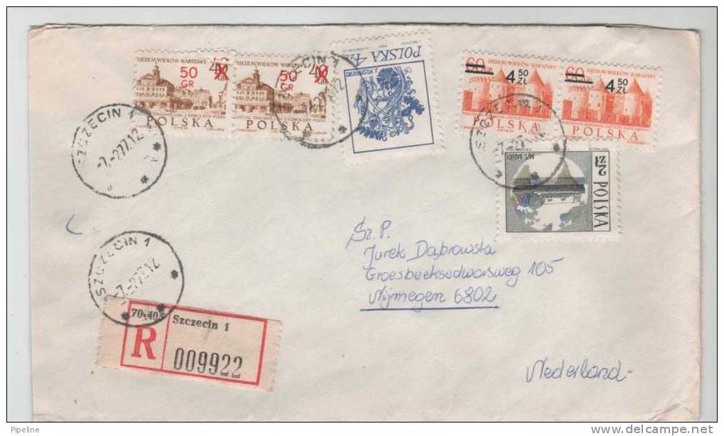 Poland Registered Cover Sent To Netherlands Szczecin 7-2-1977 With Overprinted Stamps - Cartas & Documentos