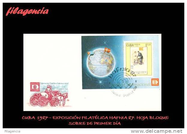 AMERICA. CUBA SPD-FDC. 1987 EXPOSICIÓN FILATÉLICA HAFNIA 87. HOJA BLOQUE - FDC