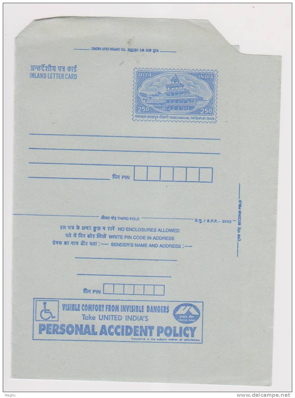 India 250 Inland Letter Postal Stationery Mint Panchmahal, Archeology, Accident Polocy, Handicap Wheel, Health - Accidents & Road Safety