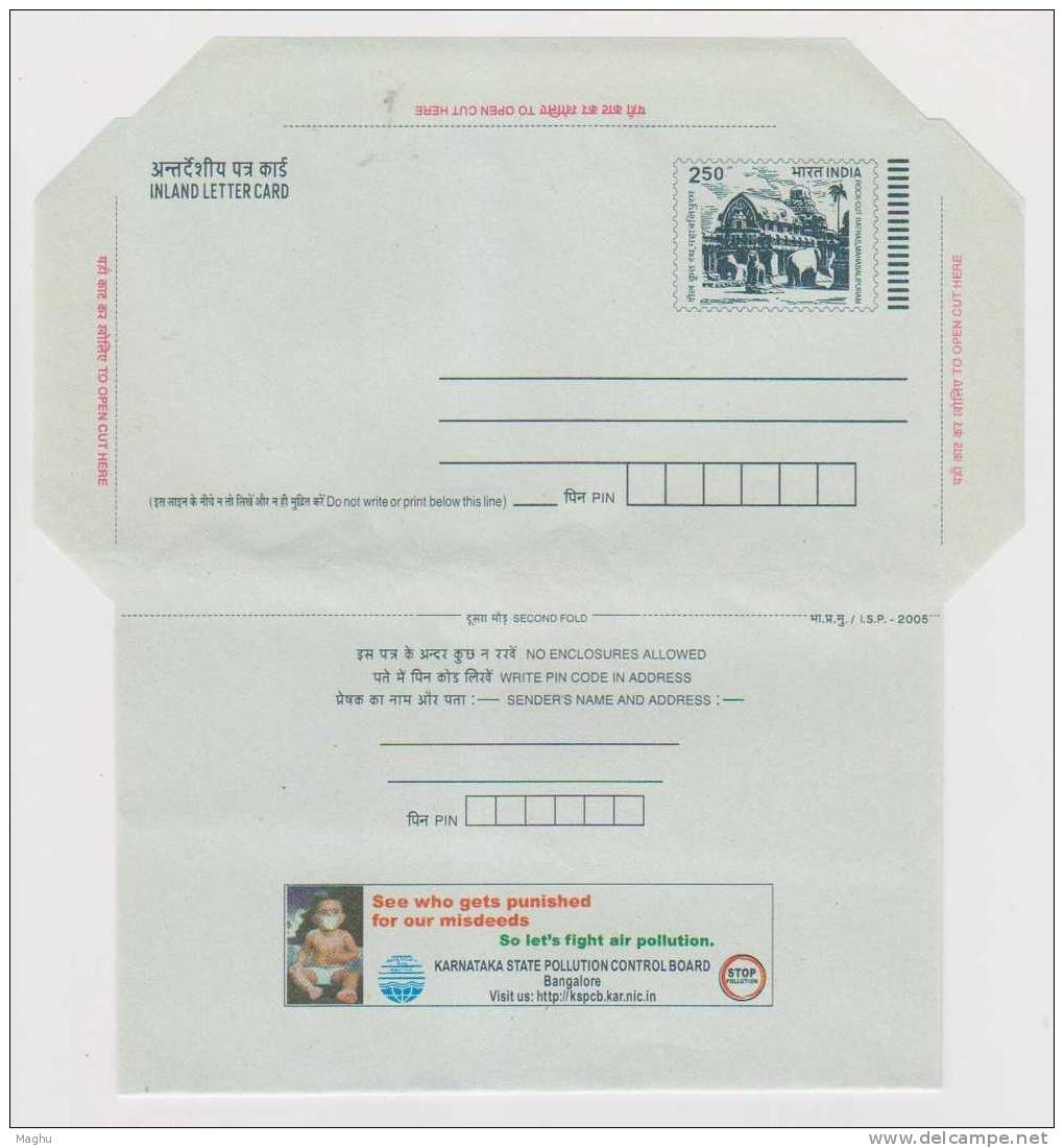 India 250 Inland Letter Postal Stationery Rock Cut,  Archeology Elephant, Health, Child Air Pollution, Mask Computer URL - Polucion