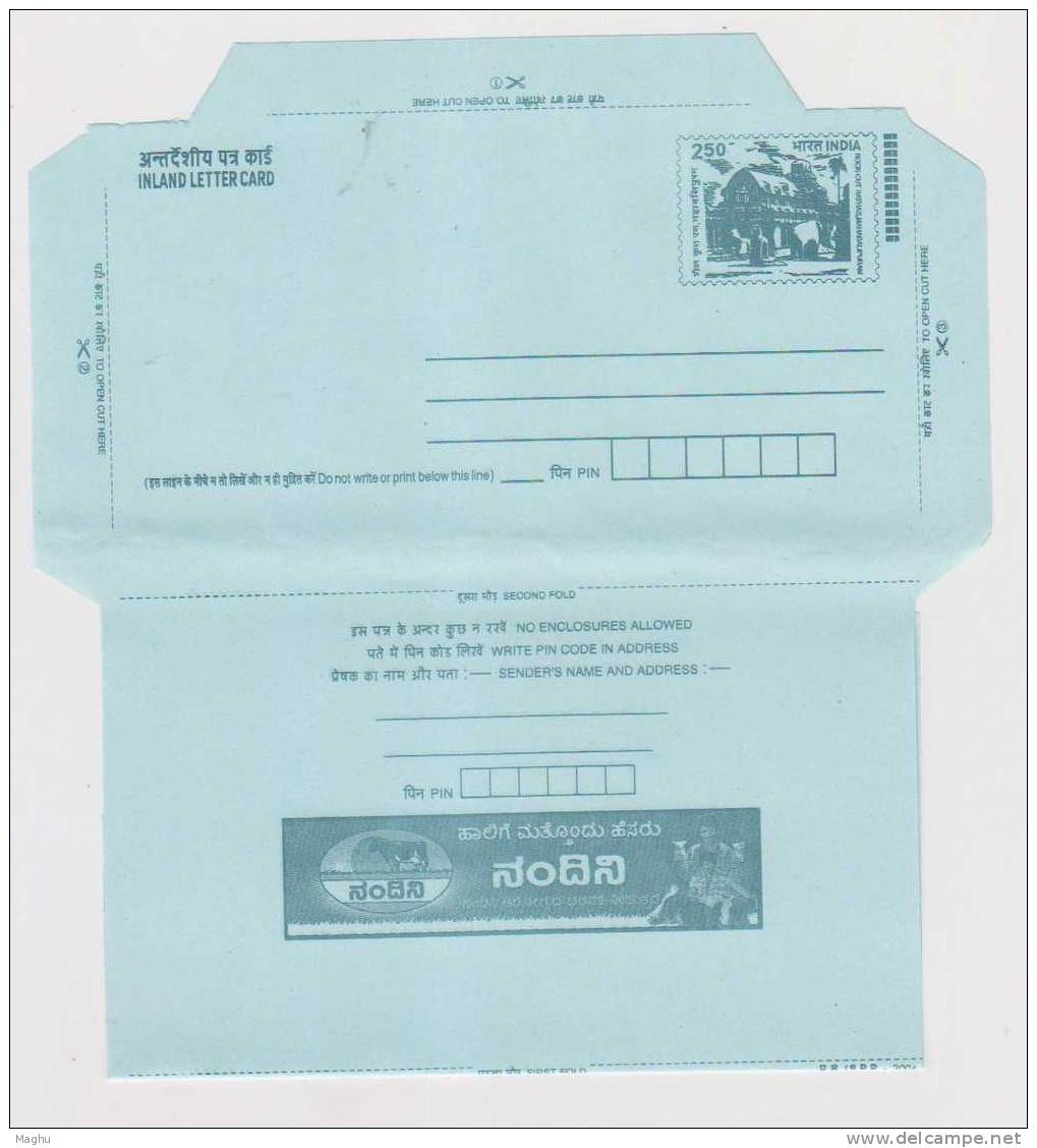 India 250 Inland Letter Postal Stationery Rock Cut, Temple, Archeology, Farm, Dairy Milk, Animal Cow, Health - Koeien