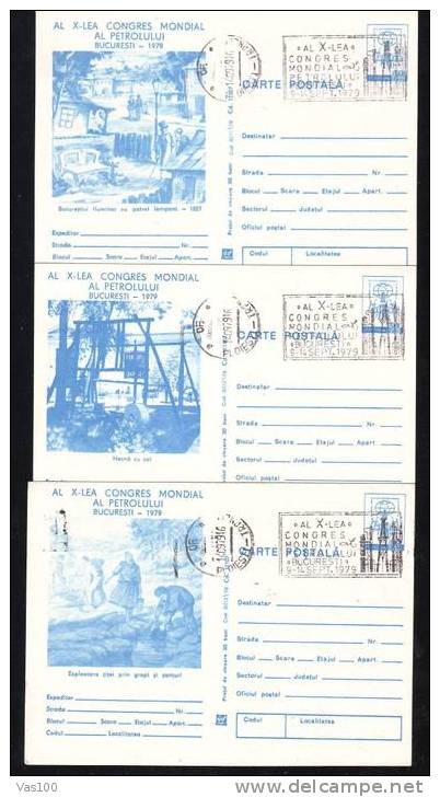 Romania 1979 Postcard,stationery, Petrol Oil,World Congress+ Special Cancell 3x Other Color. - Oil