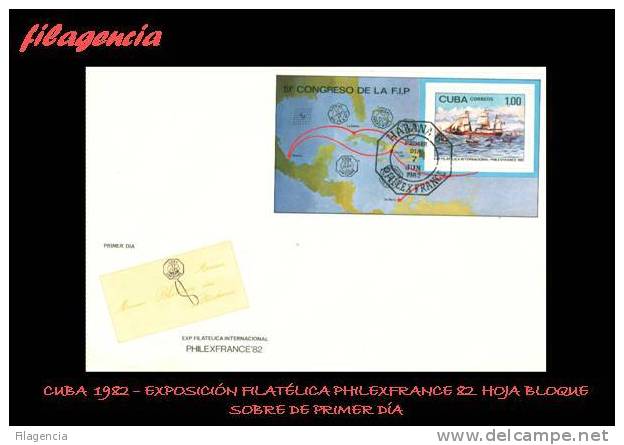 AMERICA. CUBA SPD-FDC. 1982 EXPOSICIÓN FILATÉLICA PHILEXFRANCE 82. HOJA BLOQUE - FDC