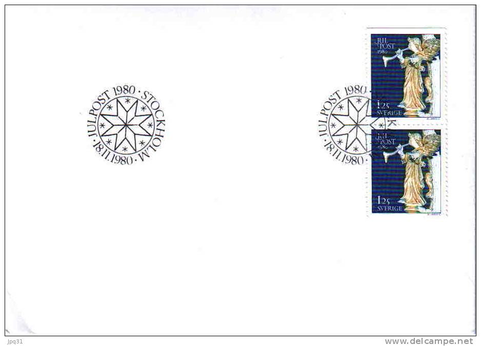 Enveloppe 1er Jour Suède No 1115 - Stockholm 18/11/80 - Noël (ange) - FDC