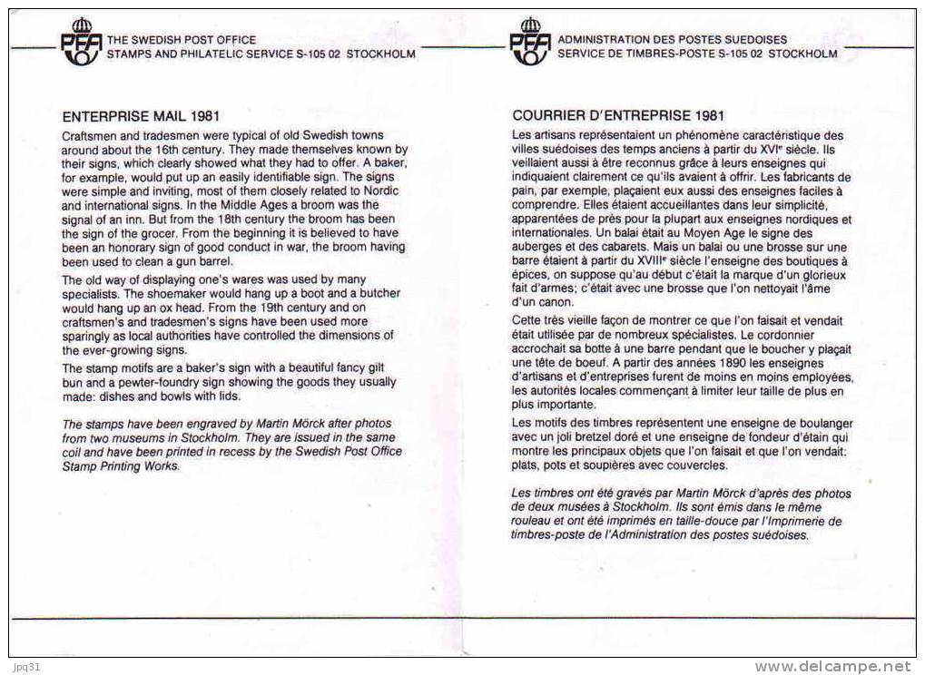Enveloppe 1er Jour Suède No 1140/1 - Stockholm 9/9/81 - Enseignes D´artisans - FDC