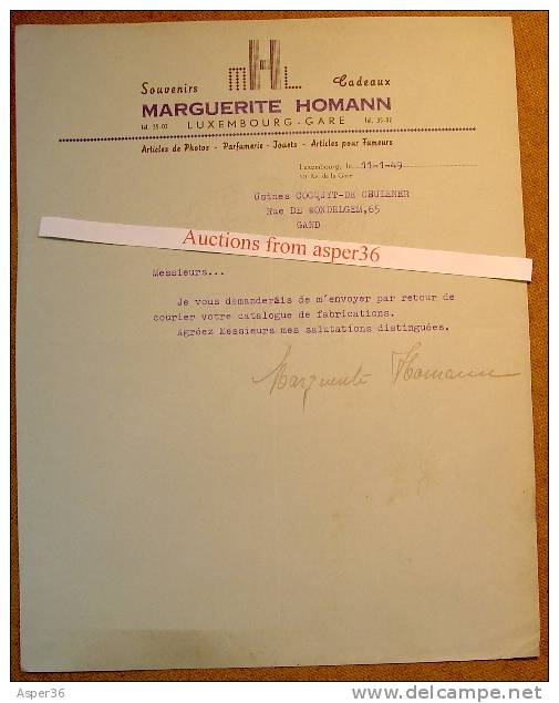 Souvenirs, Cadeaux, Marguerite Homann, Luxembourg-Gare 1949 - Luxembourg