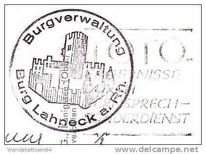 AK Am Schönen Rhein Burg Lahneck A. Rh. -9.9.60-19 (22b) OBERLAHNSTEIN H Werbestempel TOTO- ERGEBNISSE DURCH FERNSPRECH- - Lahnstein