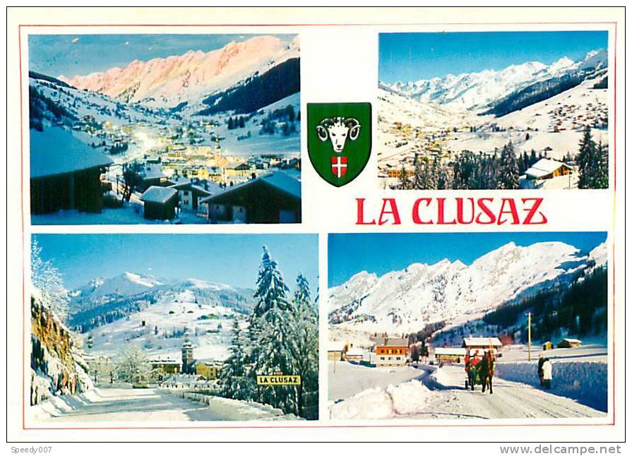 Belle CPSM CPM  La Clusaz.Vue Générale.Promenade En Traineau. F 706 Animée - La Clusaz