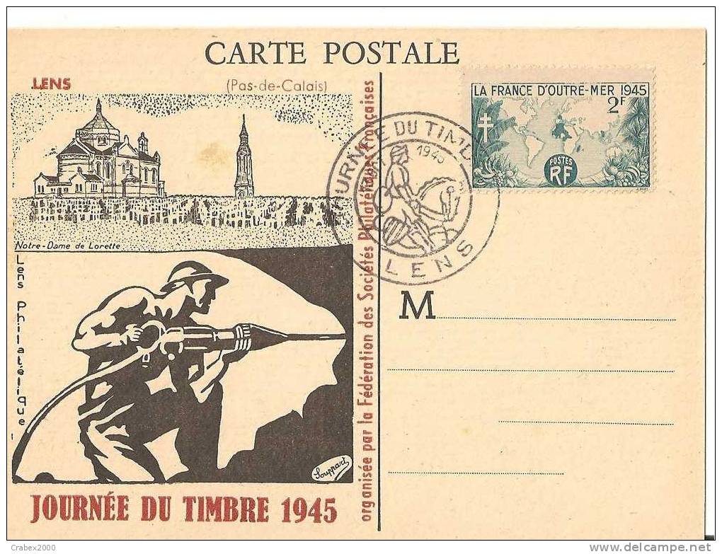 Ny&t 741   CP     JOURNEE DU TIMBRE  LENS     Le 13 OCTOBRE 1945 - Cartas & Documentos