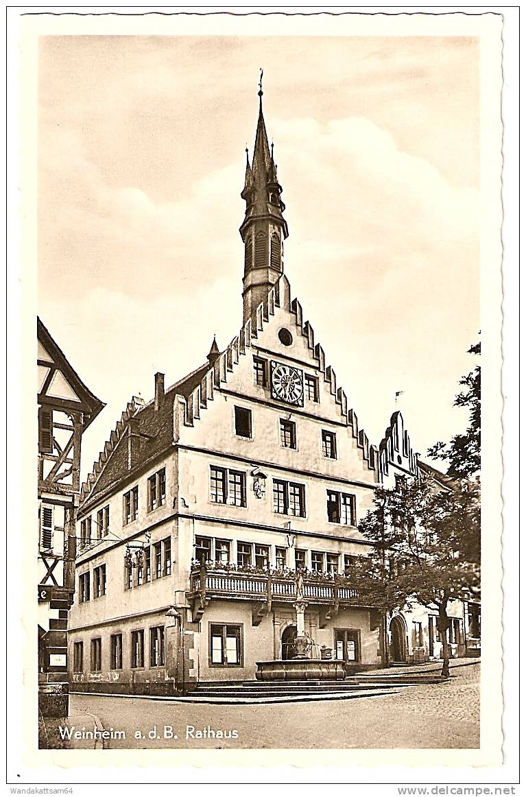 AK Weinheim A. D. B. Rathaus UHR BRUNNEN Briefkasten -4.5.59.--7 (17a) WEINHEIM BERGSTR) G Nach Laboe Bei Kiel - Weinheim