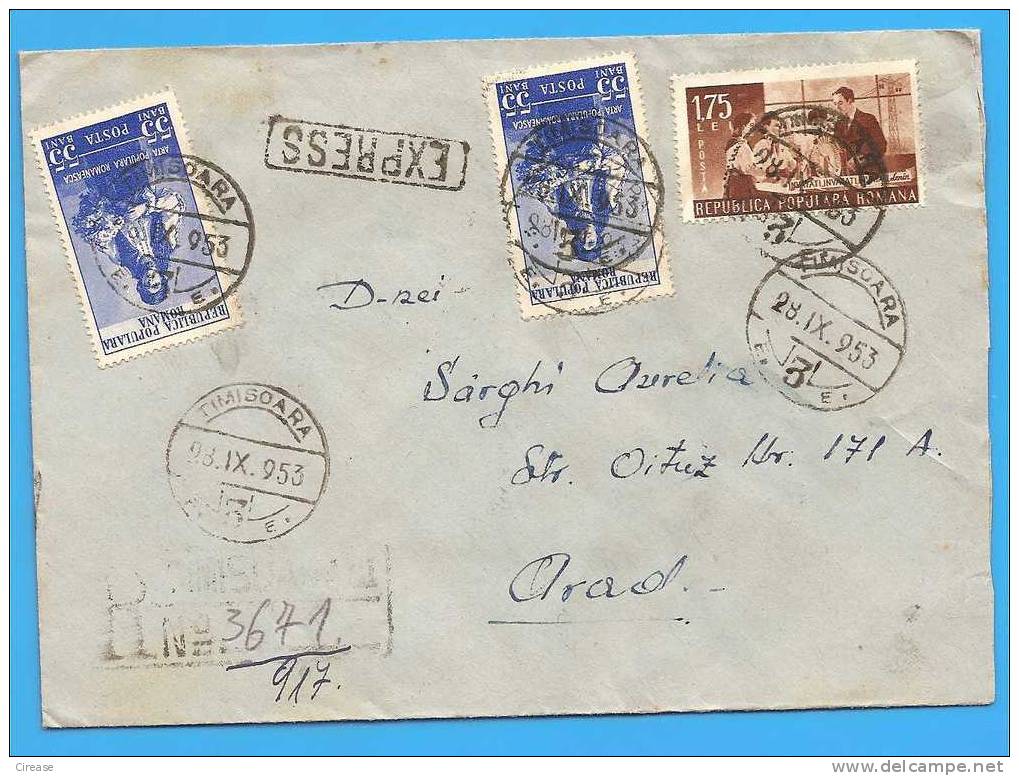 ROMANIA 1953 Cover. Cover Registered Express Nice Franking 2 Scan - Used Stamps