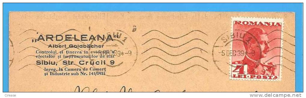 ROMANIA 1939 Postcard. ,,Ardeleana'' State Loans Bank - Oblitérés
