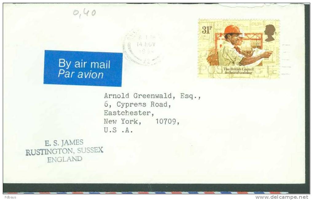 1984 E.S. JAMES ENVELOPPE RUSTINGTON TO USA  - ZEGEL STAMP TECHNICAL TRAINING - Non Classés