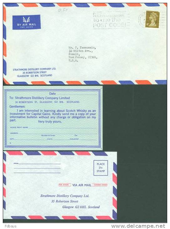 1972 STRATHMORE DISTILLERY COMPANY ENVELOPPE GLASGOW TO USA  WITH CONTENTS MET BRIEF - Unclassified