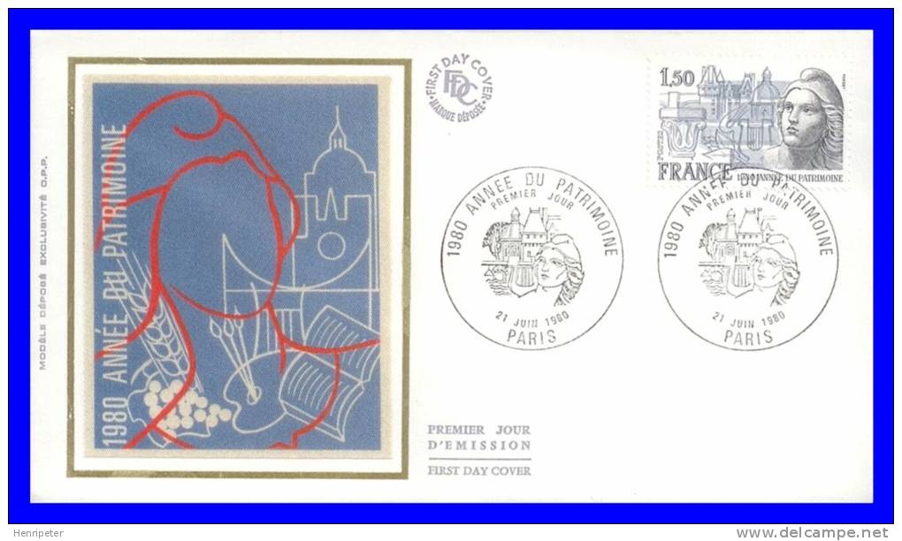 2092 (Yvert) Sur Enveloppe Premier Jour Illustrée Sur Soie - Année Du Patrimoine - France 1980 - 1980-1989