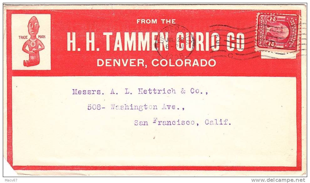 U.S. AD. COVER H.H. TAMMEN CURIO, DENVER, CO.   1908 - Covers & Documents
