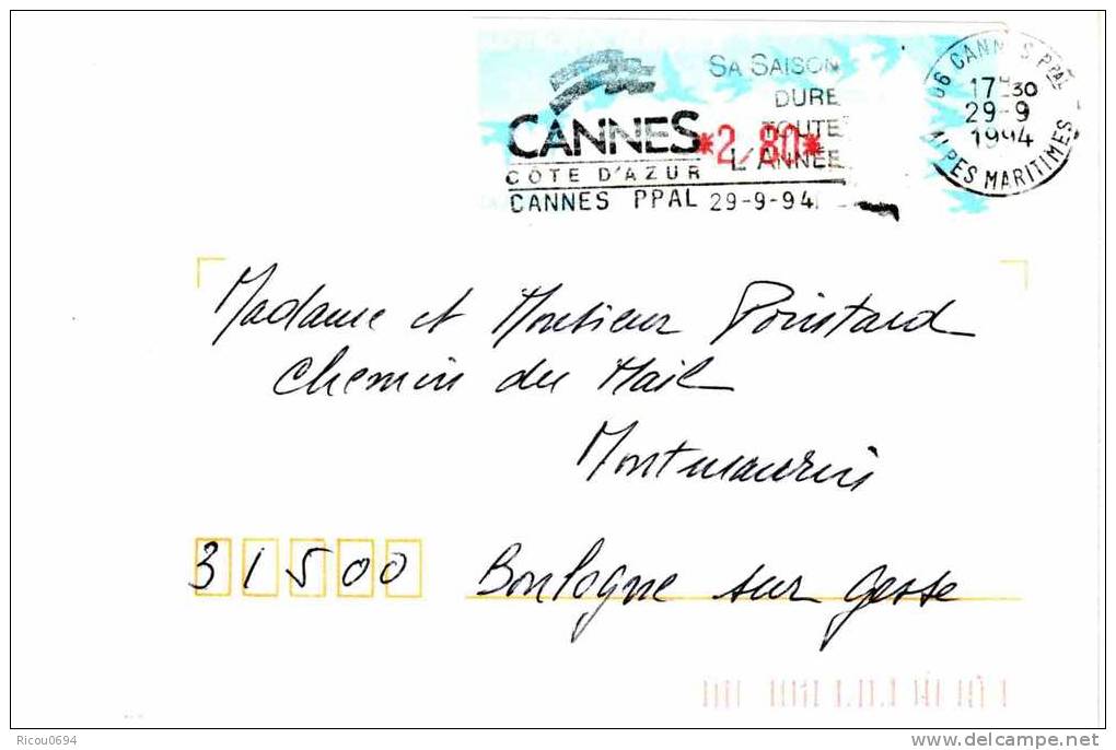 107- Lettre Cannes à Montmaurin 1994 - Briefe U. Dokumente