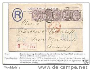 England-Belge / Belgium Perfin/Perfore, Registered Postal Stationery Cover 1887 - Perforiert/Gezähnt