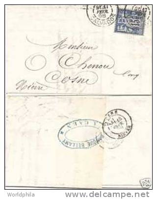 France Perfin/Perfore "EB", "Sage" Issue, Folded Preprinted Cover 1888 - Perforiert/Gezähnt