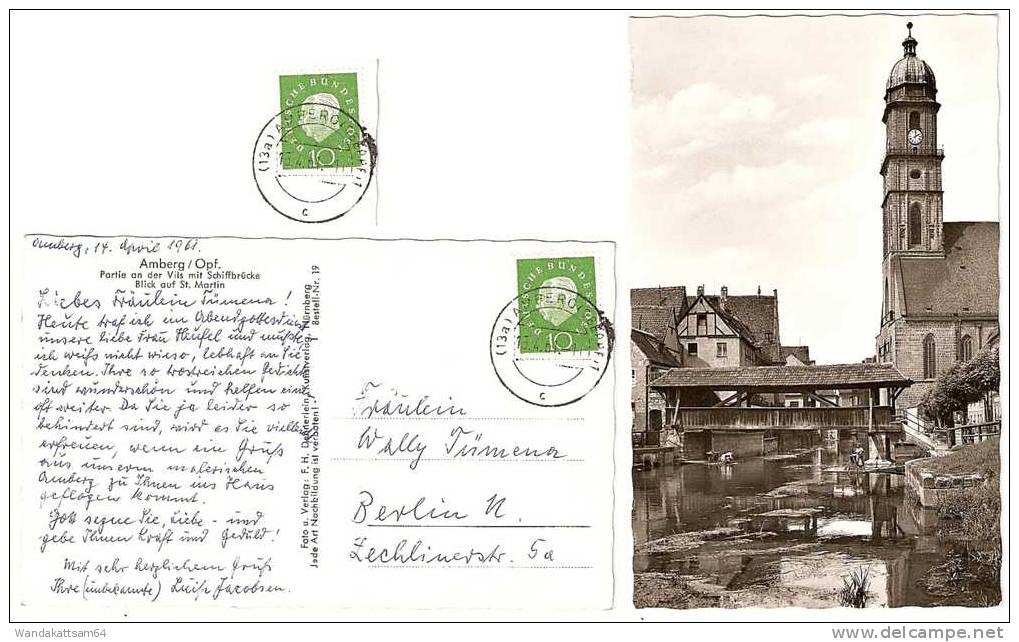 AK 19 Amberg / Opf. Partie An Der Vils Mit Schiffbrücke Blick Auf St. Martin Uhr 15.4.61.-11 (13a) AMBERG (OBERPF) 1 C - Amberg