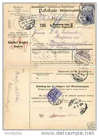 Germany-Turkei Perfin/Perfore "GW" Parcel Card / Paketkarte 1916 - Perforadas