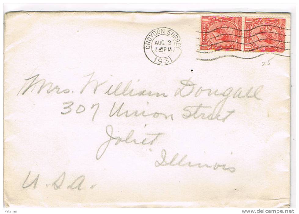Carta, CROYDON SURREY 1931 (Inglaterra), Cover, Lettre, Letter - Storia Postale