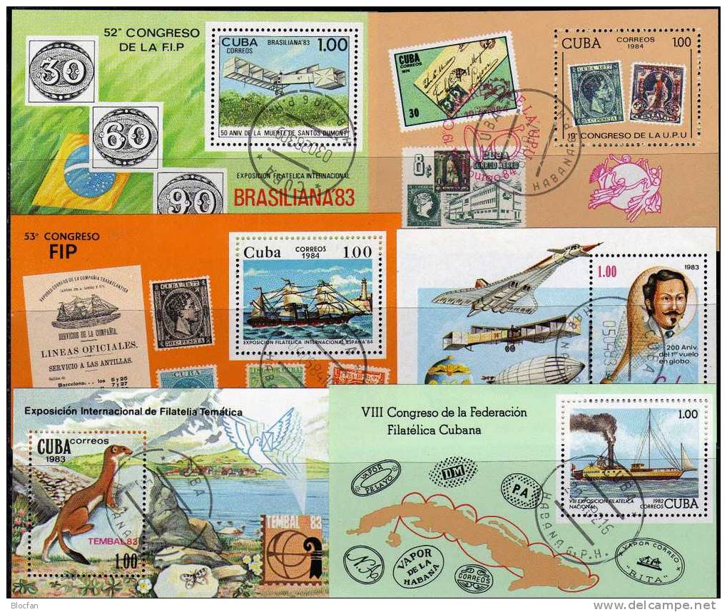 Briefmarken-Ausstellungen Cuba 6 Blocks O 26€ Schiffe Tiere Ballon-Flug EXPO Blocs Stamp On Stamps Sheets Bf Topics - Vrac (max 999 Timbres)