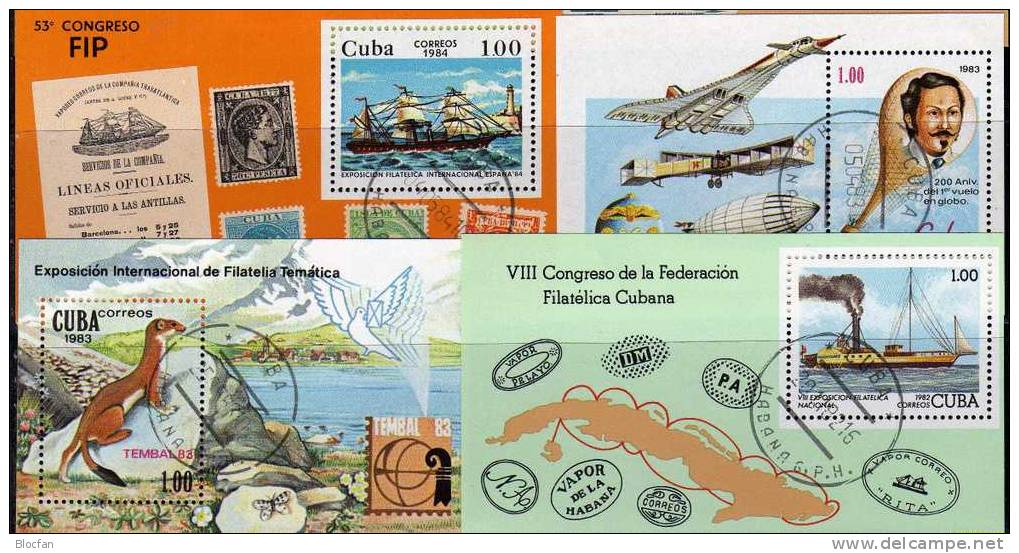 Briefmarken-Ausstellungen Cuba 6 Blocks O 26€ Schiffe Tiere Ballon-Flug EXPO Blocs Stamp On Stamps Sheets Bf Topics - Vrac (max 999 Timbres)