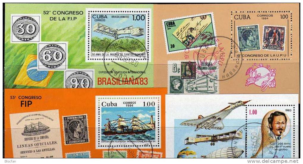 Briefmarken-Ausstellungen Cuba 6 Blocks O 26€ Schiffe Tiere Ballon-Flug EXPO Blocs Stamp On Stamps Sheets Bf Topics - Vrac (max 999 Timbres)