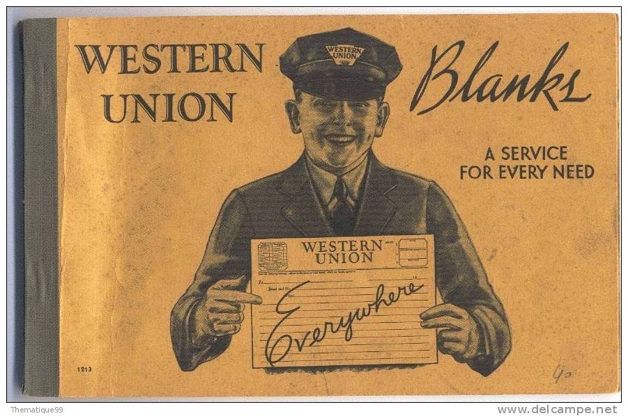 Carnet Télégramme Western Union, Telegram Booklet Telegramm Heft, Avion Flugzeug Airplane, Facteur Fakteur Postman - Flugzeuge