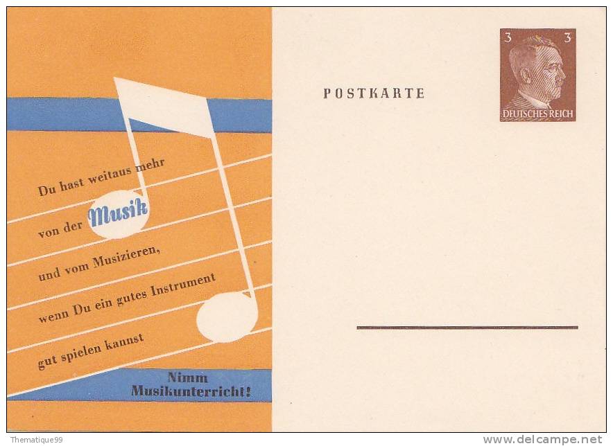 Entier Postal Allemand, Postal Stationery, Ganzsache : Musique, Musik, Music - Music
