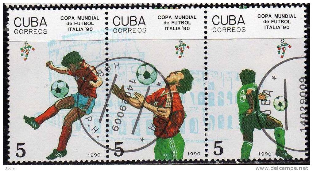 Fußball-WM Italien 1990 Kuba 3356-60 Plus ZD-Streifen O 2€ Fussball Ball-Dribbling Sport Set Soccer Se-tenant Of America - Fußball-Amerikameisterschaft
