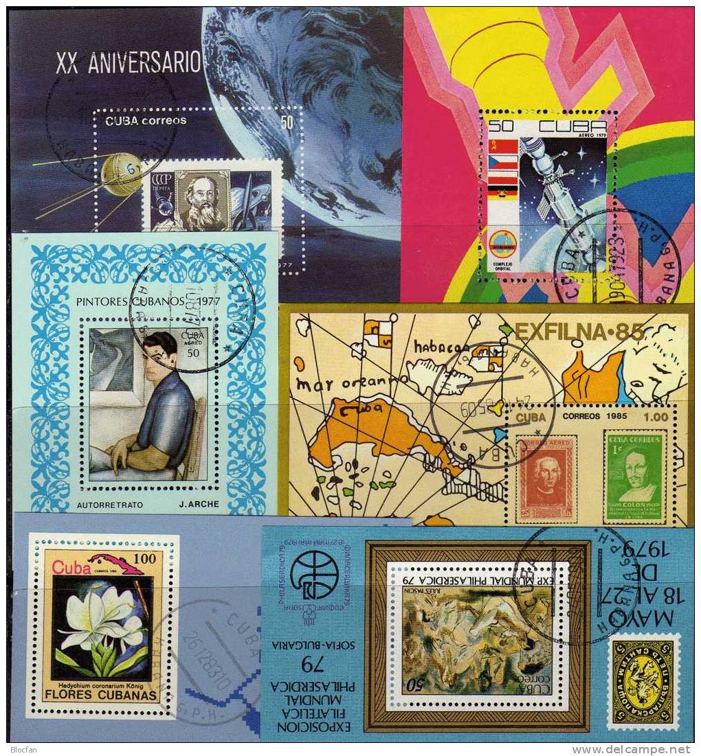 EXPO Kuba 6 Blocks O 20€ Kosmos Gemälde Blume Stamp On Stamp Bloque Hojita Hb Bloc Ms Topic M/s Philatelic Sheet Bf CUBA - Amérique Du Sud