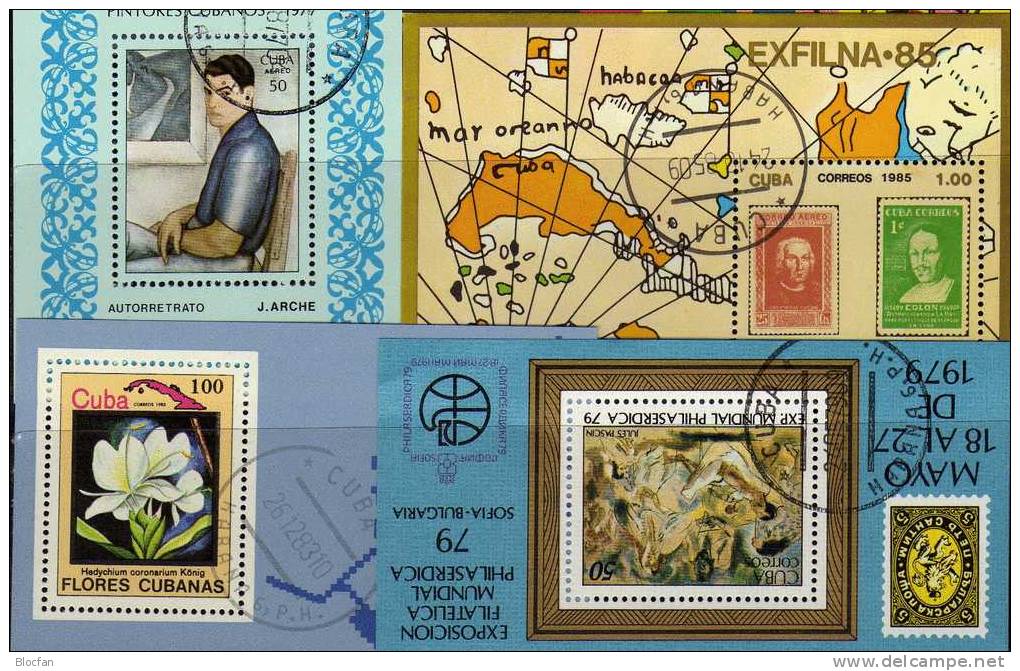 EXPO Kuba 6 Blocks O 20€ Kosmos Gemälde Blume Stamp On Stamp Bloque Hojita Hb Bloc Ms Topic M/s Philatelic Sheet Bf CUBA - Amérique Du Sud