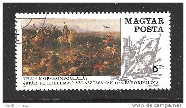 UNGHERIA - 1989 - VALORE OBLITERATO DA 5 Fo. - EMISSIONE 1100° ANNIV. DELL´ ELEZIONE D´ ARPAD - IN BUONE CONDIZIONI - Usati