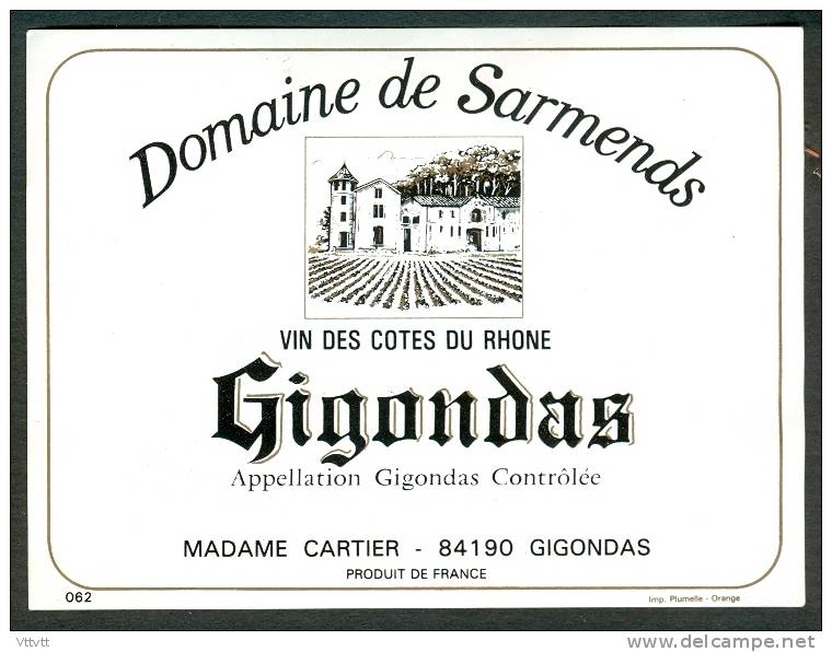 Etiquette Vin Côtes-du-Rhône : Domaine De Sarmends, Gigondas (84) Madame Cartier - Côtes Du Rhône