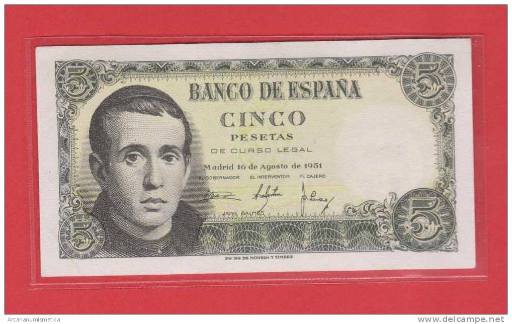 ESPAÑA  /  SPAIN  5 PESETAS  16-AGOSTO-1.951 "JAIME BAINES"  SC/UNC  KM#140  DL-7506 - 5 Peseten