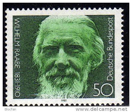 Dichter Wilhelm Raabe SD 7 Jahresblock 1981 BRD 1104 ** Plus Schwarzdruck 40€ Porträt - Joint Issues