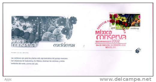 MEXIQUE .Protection Des Cactees Et Plantes Succulentes .   FDC Officiel 2002 - Cactusses