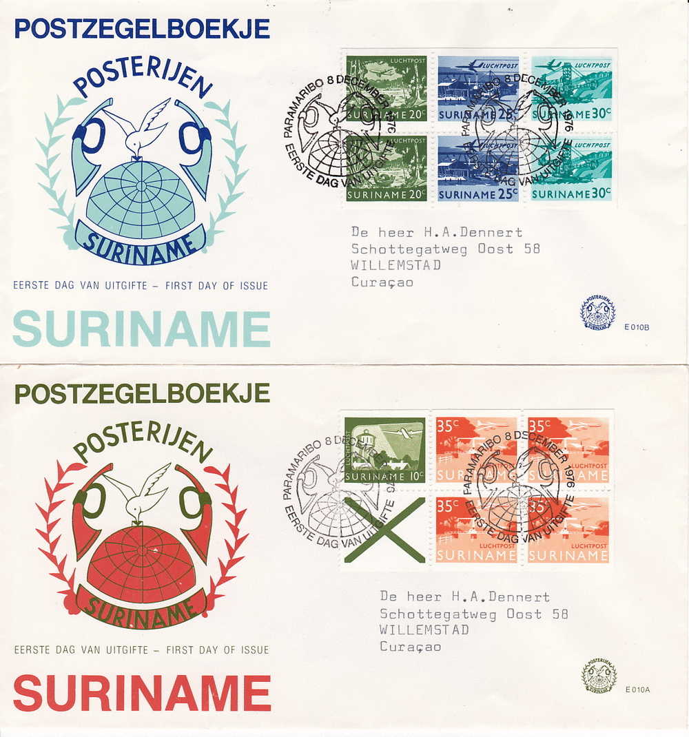 1976 Airmail Booklet Panes  Sc C76a, C77a  FDC - Surinam