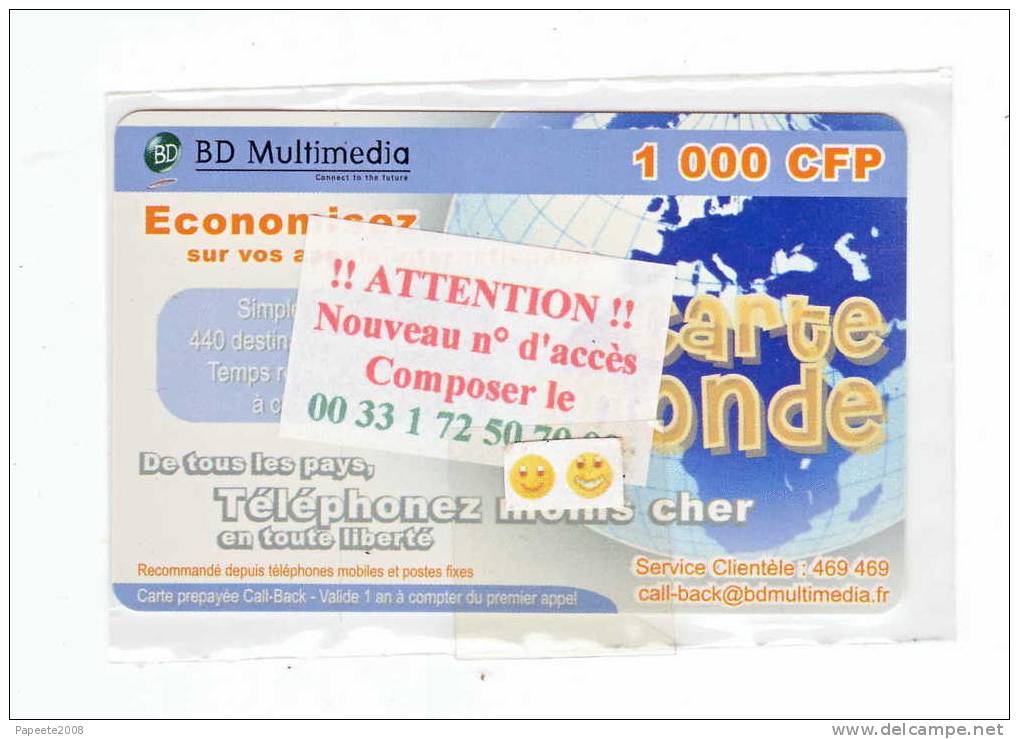 Polynésie Française - BD MULTIMEDIA - "CARTE MONDE" / 1 000 FCFP - "Plastifiée" - 1° Mdle - NSB - French Polynesia