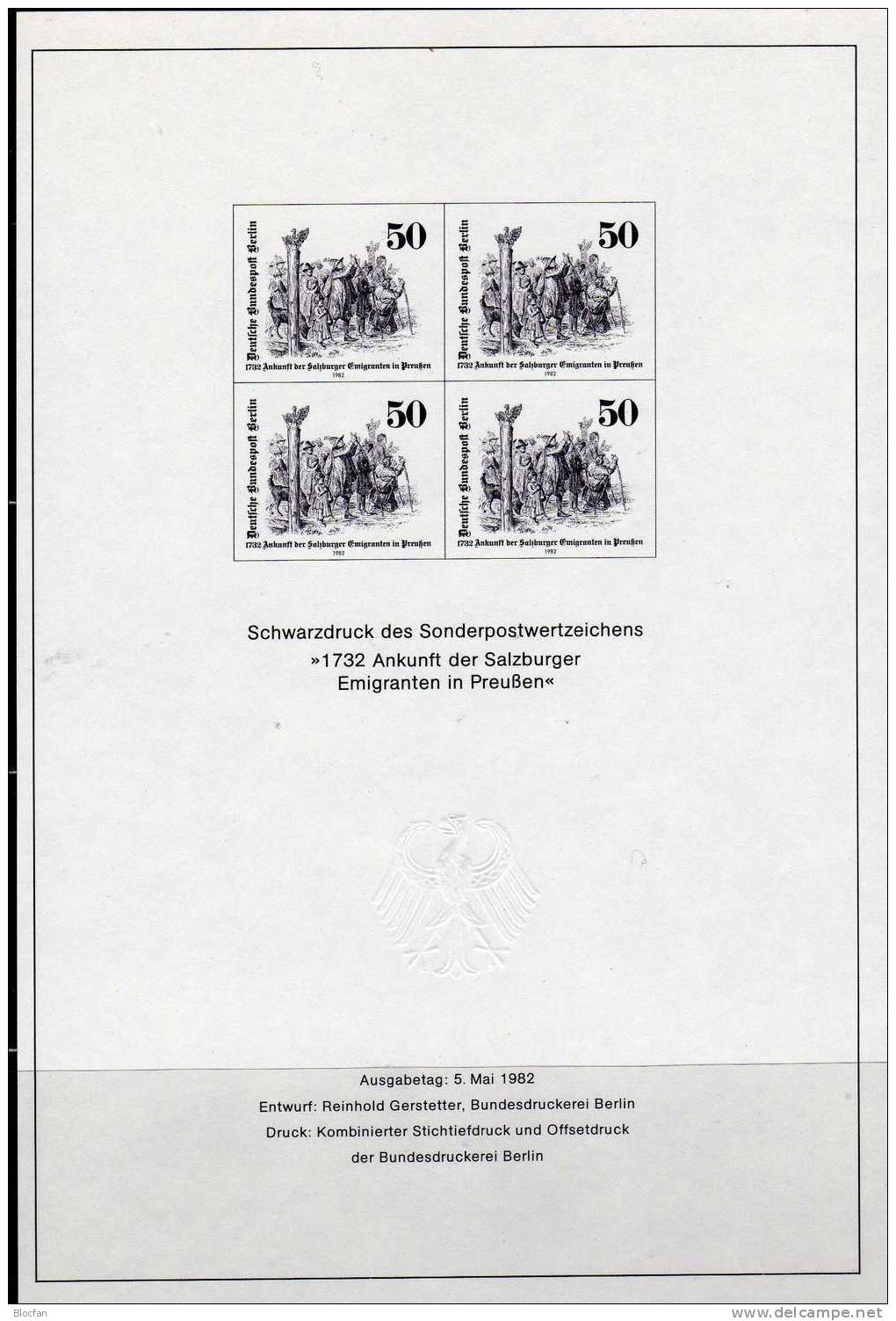 Salzburger Emigranten SD 1 Jahresblock 1982 BERLIN 667 ** Plus Schwarzdruck 51€ Holzschnitt Hb Ms Black Sheet Bf Germany - Grabados