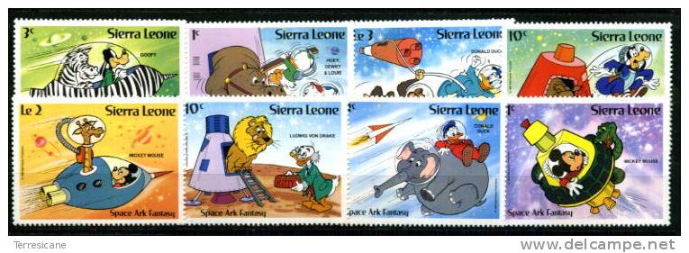 SIERRA LEONE ARK SPACE FANTASY DISNEY CARTOON UFO 8V SPACE  ANIMALS MINT - Europa