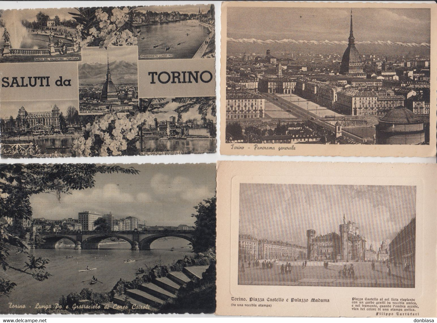 Torino: Lotto 30 Cartoline Cartonate / Opaco - Ocra - Seppia Anni '40/'50 (animate, Tram, Auto, Targhette, Ecc..) - Colecciones & Lotes