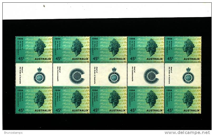 AUSTRALIA - 1996   QUEEN'S  BIRTHDAY  GUTTER  STRIP   MINT NH - Blocks & Sheetlets