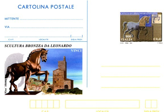 Italia 2001 Cartolina Postale "Cavallo Di Leonardo Da Vinci" - Interi Postali